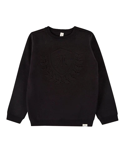 MeMoi Baby Boys Cotton Knit Pullover Crewneck Sweater with Embossed 3D Crest
