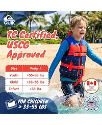 Quiksilver Uscg Approved Life Vest for Children, Lightweight Epe Foam and Durable Quick-Release Buckles, Leg Strap and Grab Handle for Security