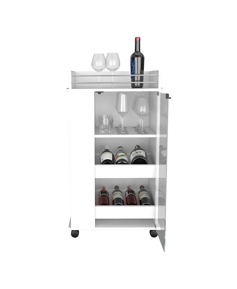 flynama Bar Cart with Casters, Glass Door and 2-Side Shelf for Home Entertainment