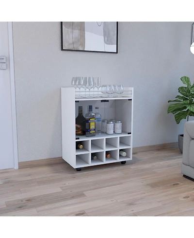 flynama 32 Inch Bar-Coffee Cart with 8 Bottle Racks and Glass Door