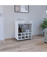 flynama 32 Inch Bar-Coffee Cart with 8 Bottle Racks and Glass Door