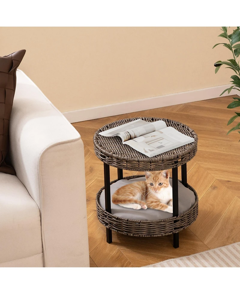 Cozito Cat Nest 2-Tier Rattan with Removable Padded Cushion