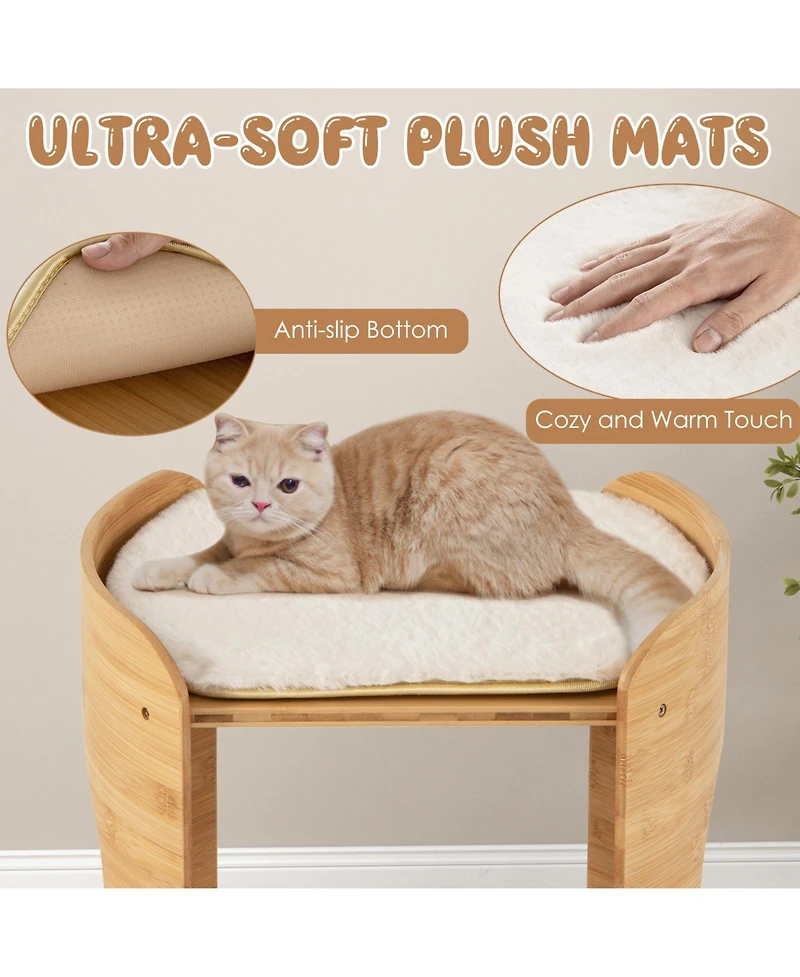 Cozito Cat Tree 2-Tier Small with Natural Bamboo Frame Dual Beds