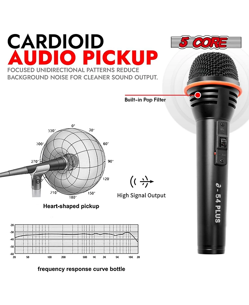 5 Core Microphone 3Pc Dynamic Vocal Handheld Mic Cardioid Singing Karaok Microfono w On Off Switch