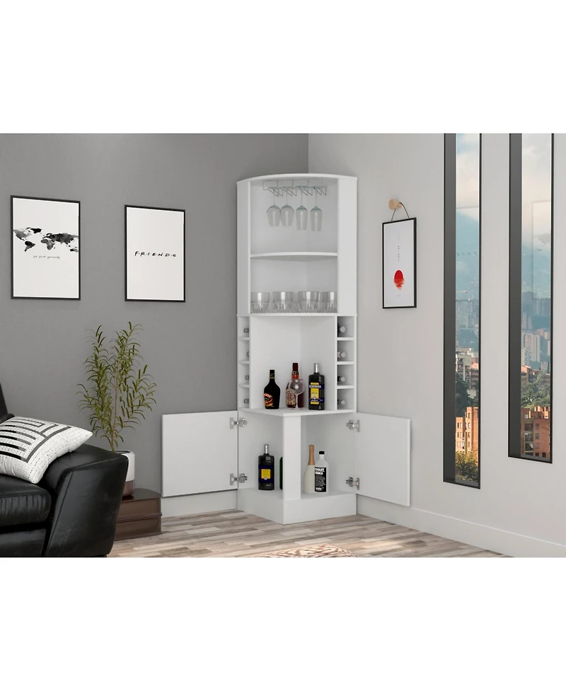 flynama Corner Bar Cabinet with 3 Cabinets 12 Wine Rack
