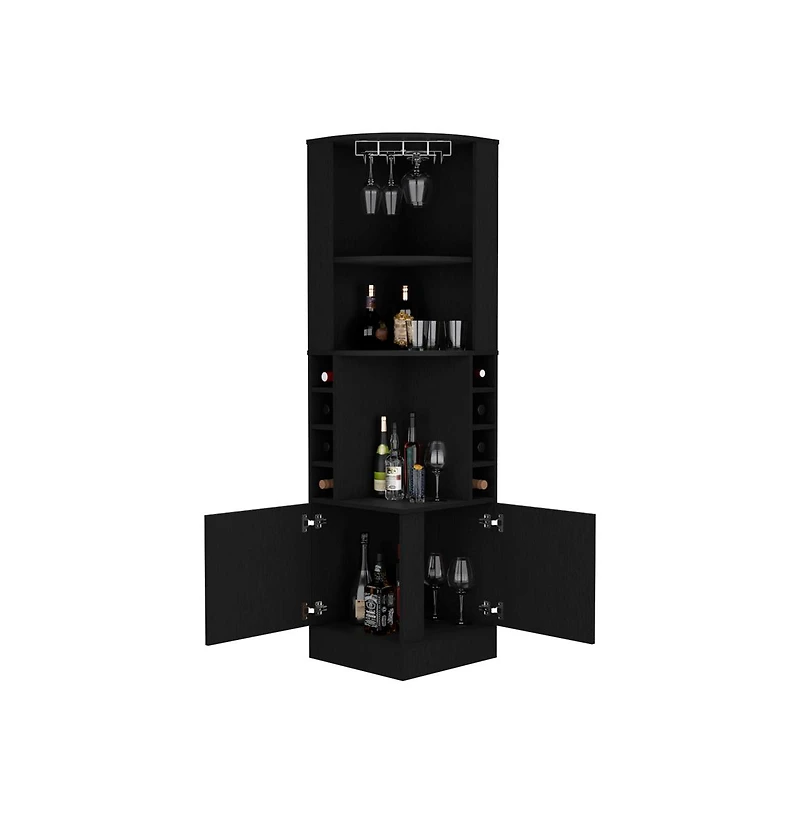 flynama Atanasio Corner Bar Cabinet for Living Room with 8 Wine Cubbies and Glass Rack