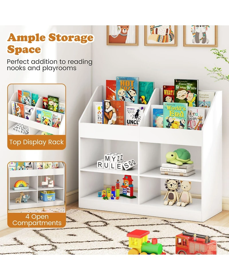 Sugift 3-Tier Kid's Bookshelf Toy Storage Organizer with Display Rack and 4 Compartments