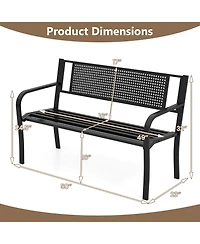 Sugift 50 Inches Garden Bench with Patterned Backrest and Curved Armrests
