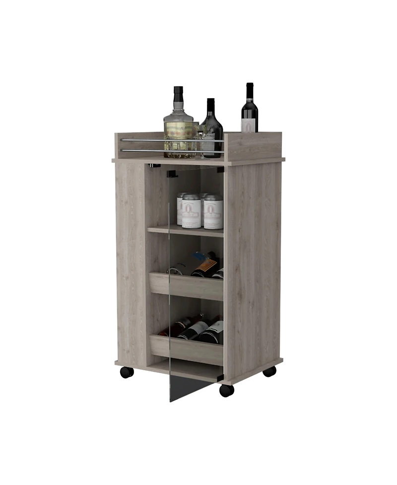 flynama Glass Door Bar Cart with Bottle Holder and Casters