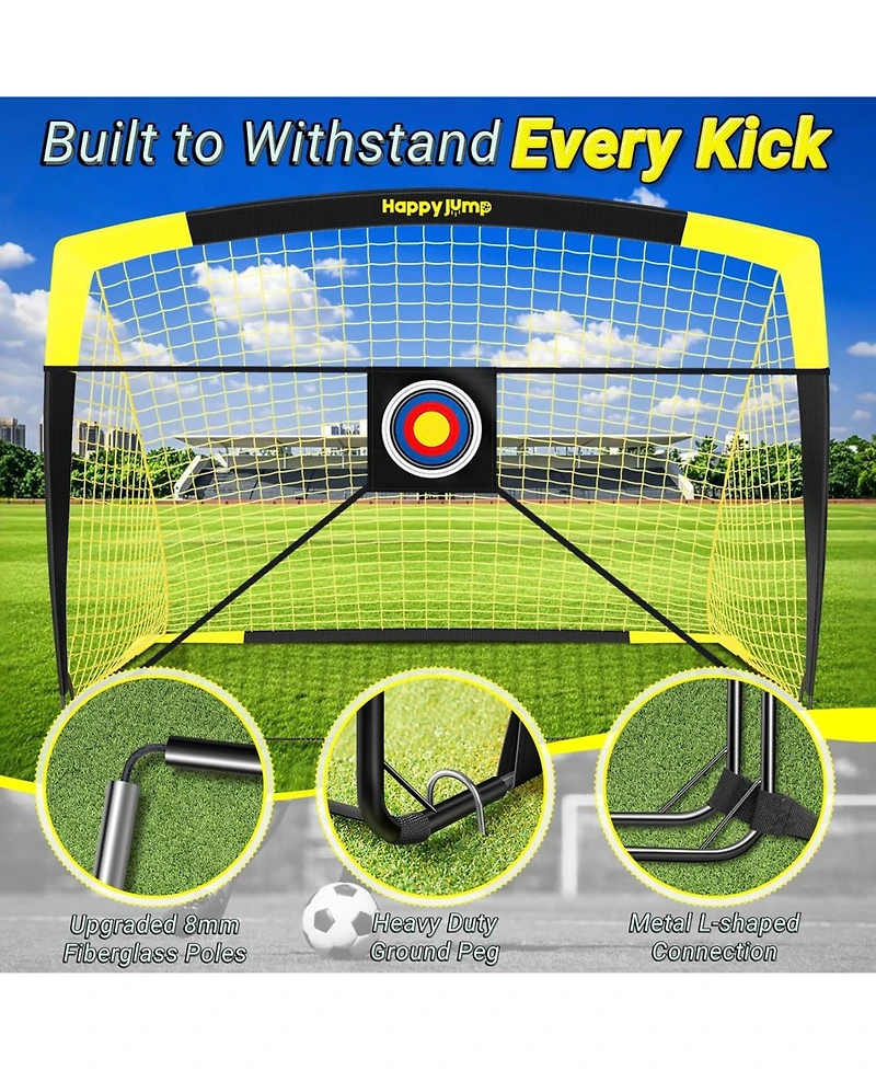Bearwill 7x5 Ft Portable Soccer Goal with Target Board Agility Markers Pump Ball Training Bundle for Youth Players Ages 6 to 14