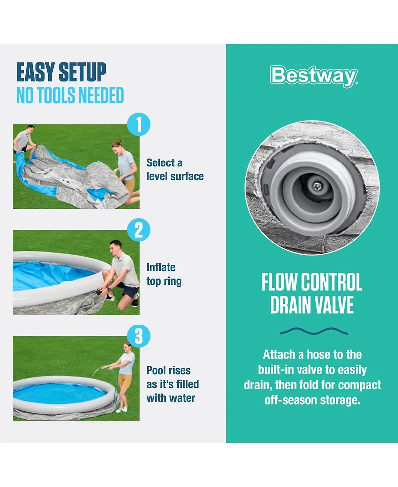 Bestway Fast Set 10' x 26" Stacked Stone Inflatable Swimming Pool Outdoor Set
