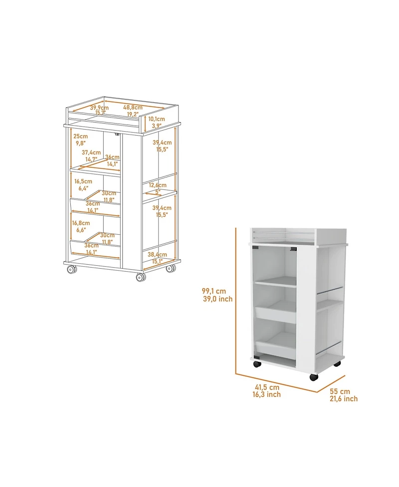 flynama Willow Park Glass Door Bar Cart with Bottle Holder and Casters