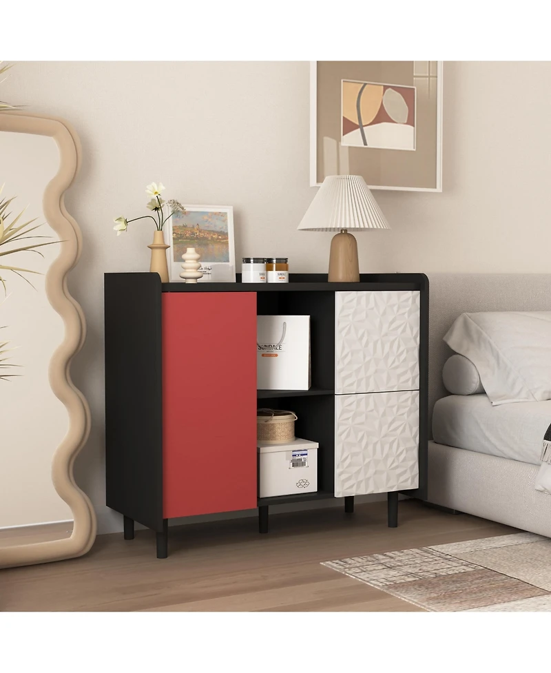 flynama Buffet Cabinet with Doors, 2 Drawers and Open Compartments