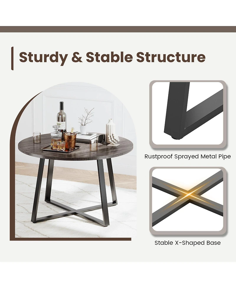 Sugift 47 Inch Round Dining Table with Stable X-shaped Base and Round Thickened Tabletop.