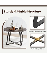 Sugift 47 Inch Round Dining Table with Stable X-shaped Base and Round Thickened Tabletop.