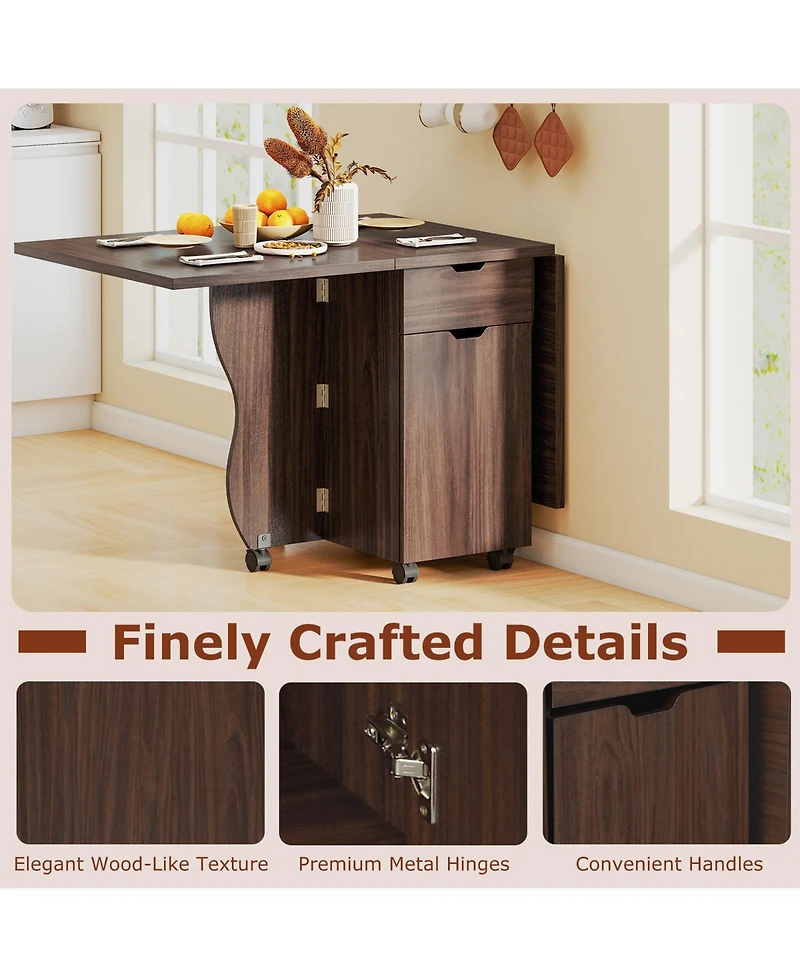 Sugift Folding Dining Table 3-in-1 Space-Saving Drop Leaf Kitchen Table with Lockable Wheels.