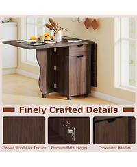 Sugift Folding Dining Table 3-in-1 Space-Saving Drop Leaf Kitchen Table with Lockable Wheels.