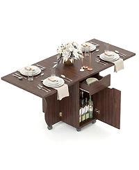 Sugift Folding Dining Table 3-in-1 Space-Saving Drop Leaf Kitchen Table with Lockable Wheels.