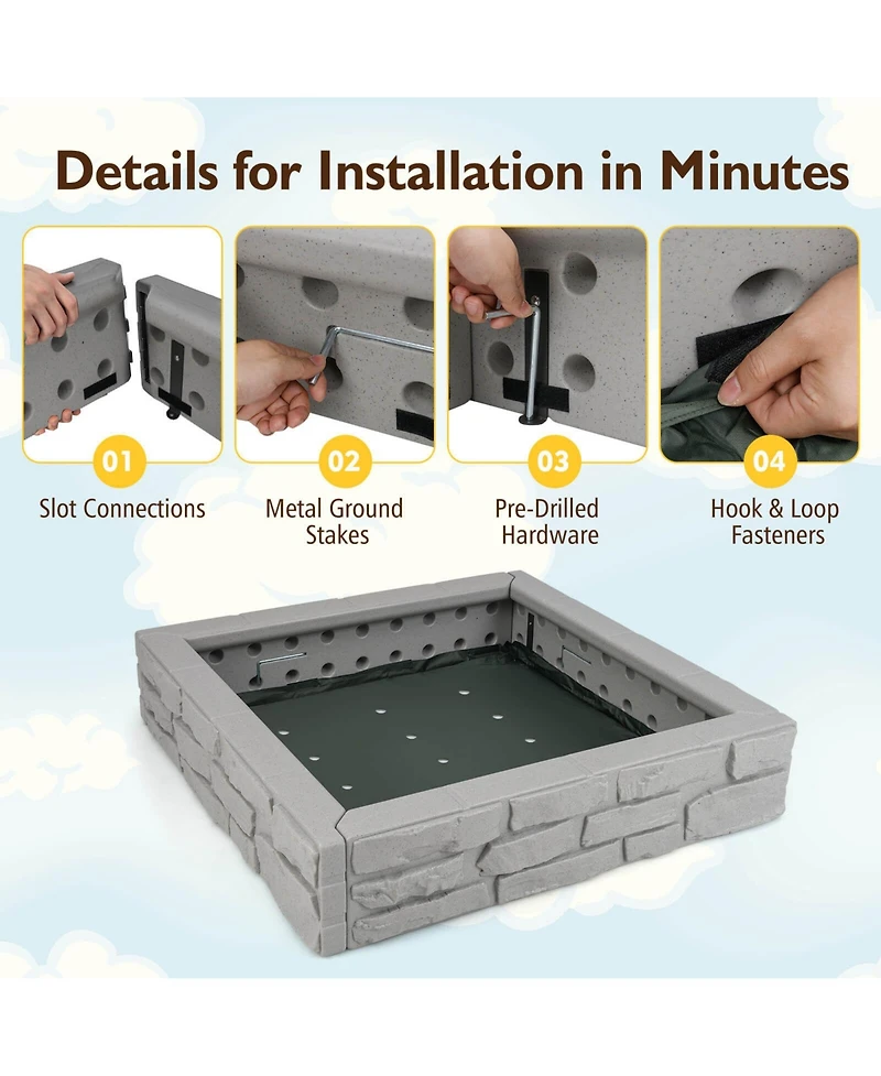 Costway Kids Sandbox with Cover Bottom Liner Backyard Beach Hdpe Sandpit for Outdoor Play