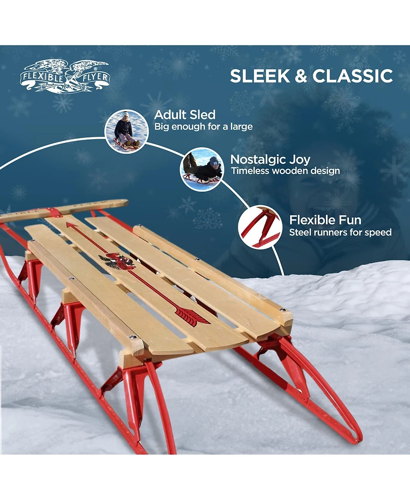 Flexible Flyer Metal Runner Steel/Wood 60" Long Snow Slider Sled for Kids