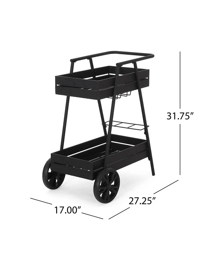 flynama Rex Modern Industrial Iron Frame Bar Cart with Wine Holders