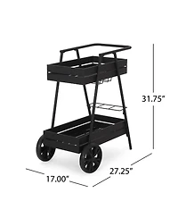 flynama Rex Modern Industrial Iron Frame Bar Cart with Wine Holders