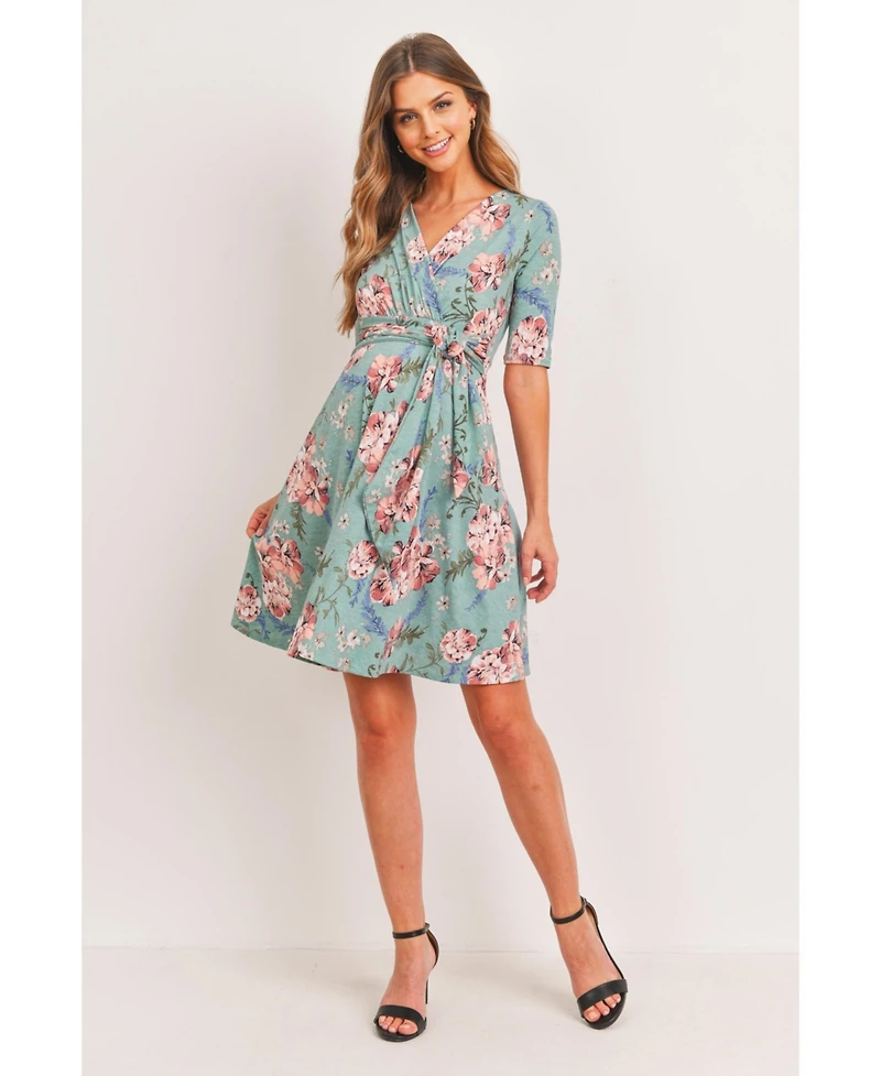 Hello Miz Maternity Floral Wrap Dress with Tie Waist Nursing Friendly