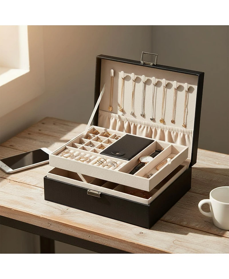 Yigii Travel Jewelry Organizer Pu Leather Storage Case Necklace Earring Holder Display Tray