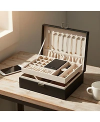 Yigii Travel Jewelry Organizer Pu Leather Storage Case Necklace Earring Holder Display Tray