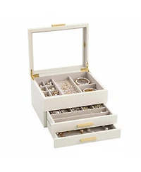 Yigii 3-Layer Clear Window Wood Grain Jewelry Organizer Box for Earrings Bracelets Necklaces Rings High Capacity Storage Gift
