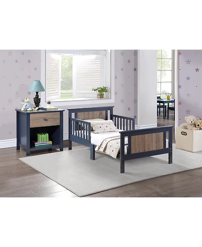 flynama Midnight Vintage Walnut Reversible Panel Toddler Bed Solid Wood Dual Tone Finish Low Profile Design for Kids Bedroom