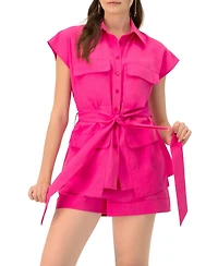 Ivonne Women's Cargo Shirt/Vest with Waist Tie