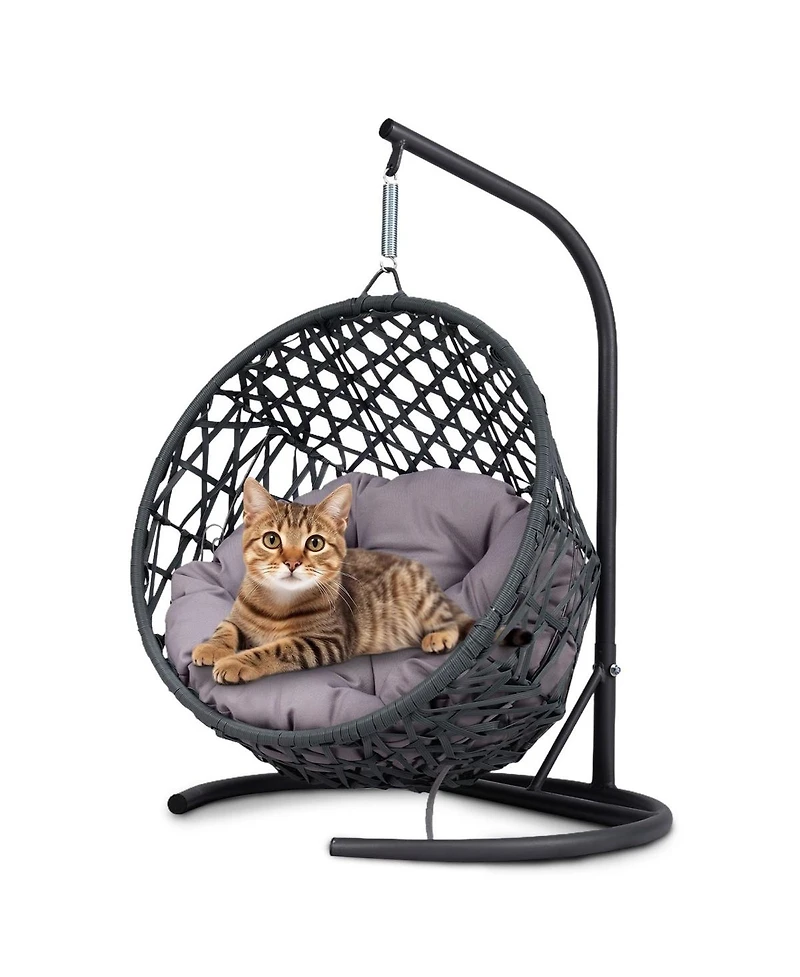 6thdruple Cat House Swing Bed, Indoor Egg Chair with Cushion, Rattan Look, for Small Pets
