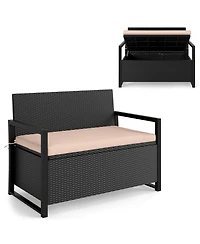 Gouun Wicker Loveseat Storage Bench with 40-Gallon Compartment and Cushion