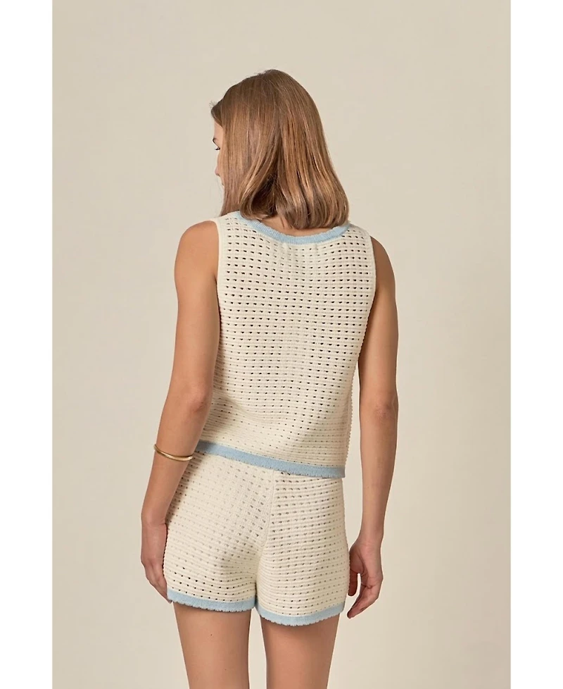 English Factory Women's Flower Embroidery Crochet Top