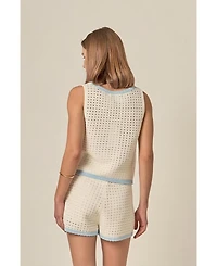 English Factory Women's Flower Embroidery Crochet Top