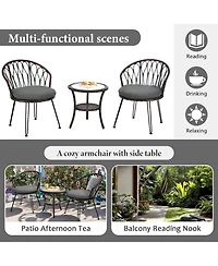 Rainsken Rattan Balcony Furniture Set of 3, Weather Resistant Wicker Bistro Chairs with Round Glass Table, Perfect for Patio, Backyard and Garden