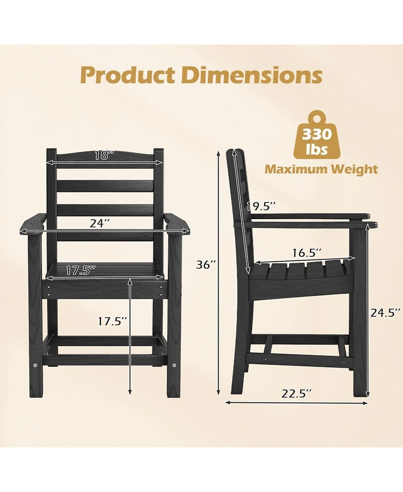 Slickblue Hdpe All Weather Patio Dining Chairs Set of 2 with Wide Armrests