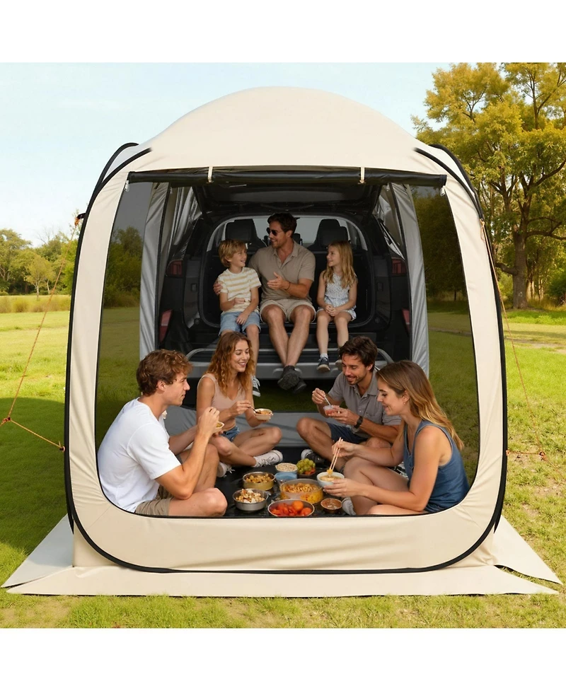 Gouun Pop Up Suv Tailgate Screen Tent 6x6 ft for 4-6 People with Carry Bag and Netting Sides