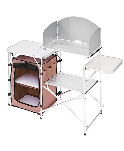 Gouun Portable Folding 2-Tier Outdoor Kitchen with Zippered Storage Bag for Bbq, Party and Camping