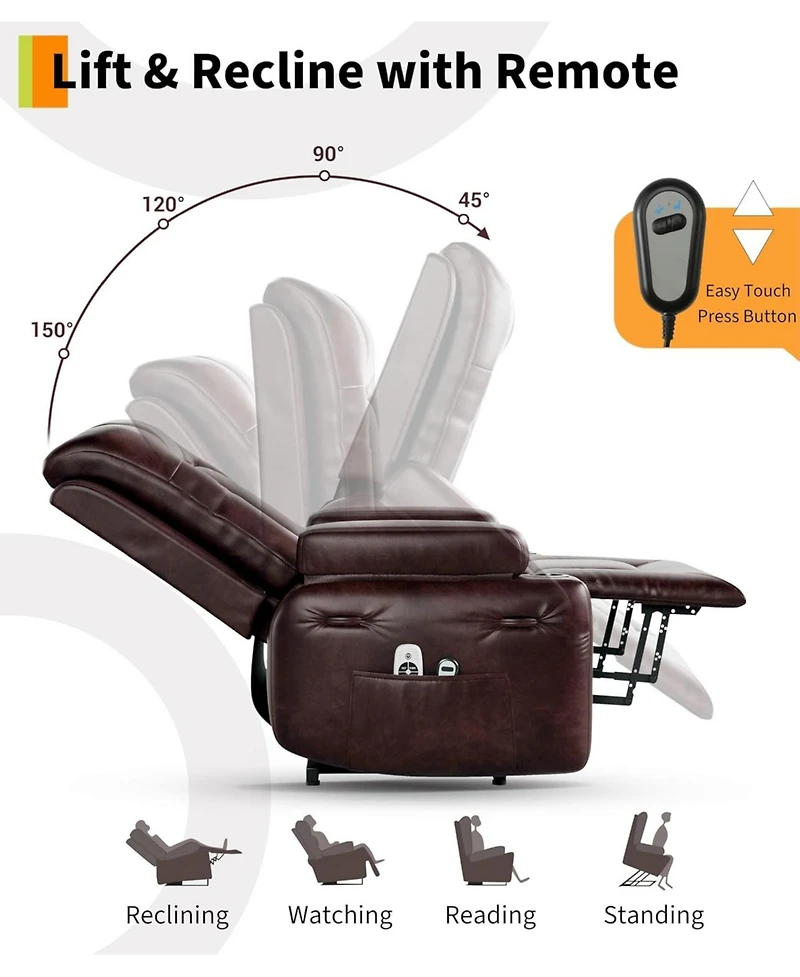 gaomon Power Lift Recliner Chair - Heat and Massage, Pu Leather Electric Lift Recliner for Elderly & Mobility Impaired, Adjustable Back and Legs