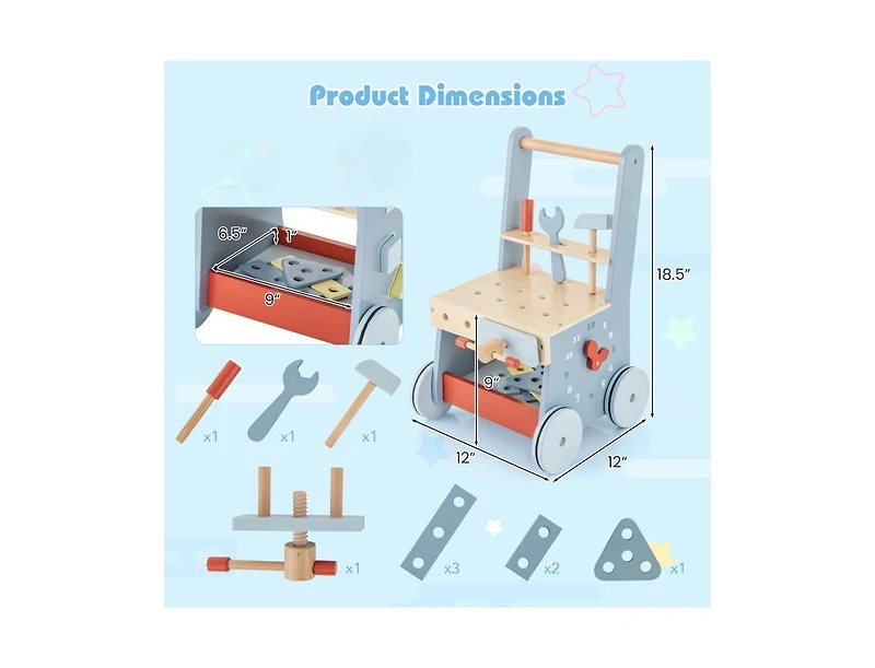 Slickblue 2-in-1 Baby Push Walker with Wooden Frame and Multi-Activity Play Station