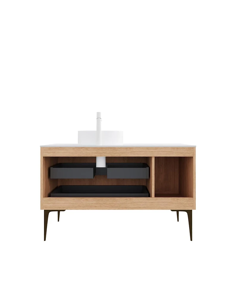 Sillysis Freestanding Bathroom Vanity with Round Ceramic Vessel Sink, Sintered Stone Top, Large Storage Drawers for Modern Spaces