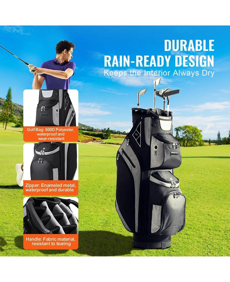 Mecale Golf Cart Bag with 14-Way Divider Top, 36" Premium Cart Bag with 13 Pockets, Handles, Dust Cover & Detachable Straps