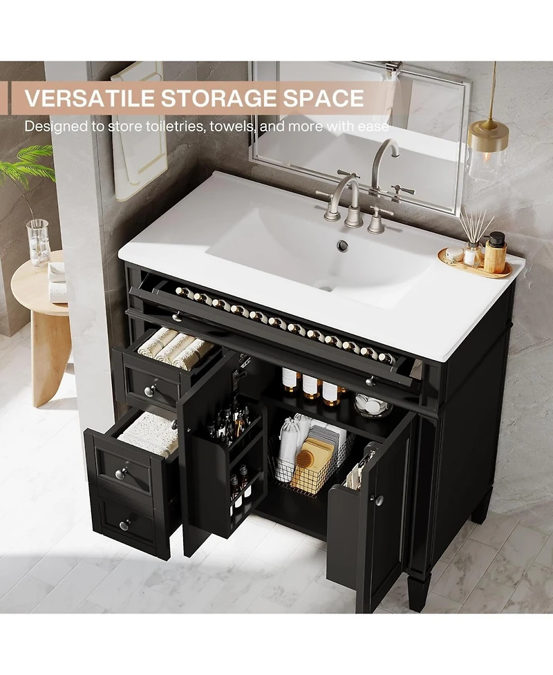 Tribesigns Bathroom Vanity with Sink, Modern Bathroom Sink Cabinet with 4 Drawers and 2 Doors, Bath Storage Vanity Sink with Paint Surface