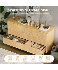 gaomon Bedroom 7-Drawer Dresser, 54in Wide Fluted Wood Chest with Curved Front, Gold Handles, Tv Stand Storage Cabinet.