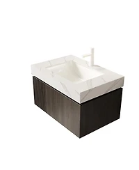 Sillysis Inch Wall Mounted Bathroom Vanity with Carrara Sintered Stone Top, Ceramic Sink