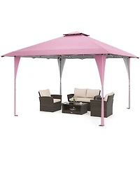 Slickblue Patio Gazebo Double Roof with Mesh Netting and Curtains