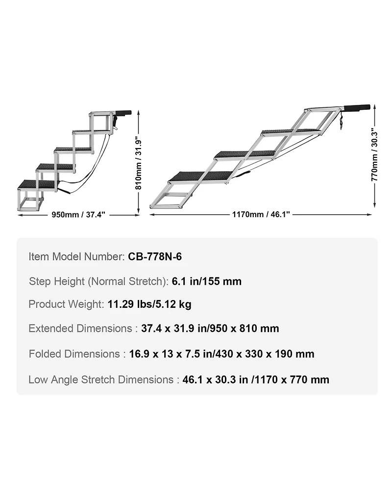 Aostirmotor 5-Step Folding Dog Stairs for Cars, Aluminum Pet Steps Loads up to 150 lbs, Portable Dog Ladder