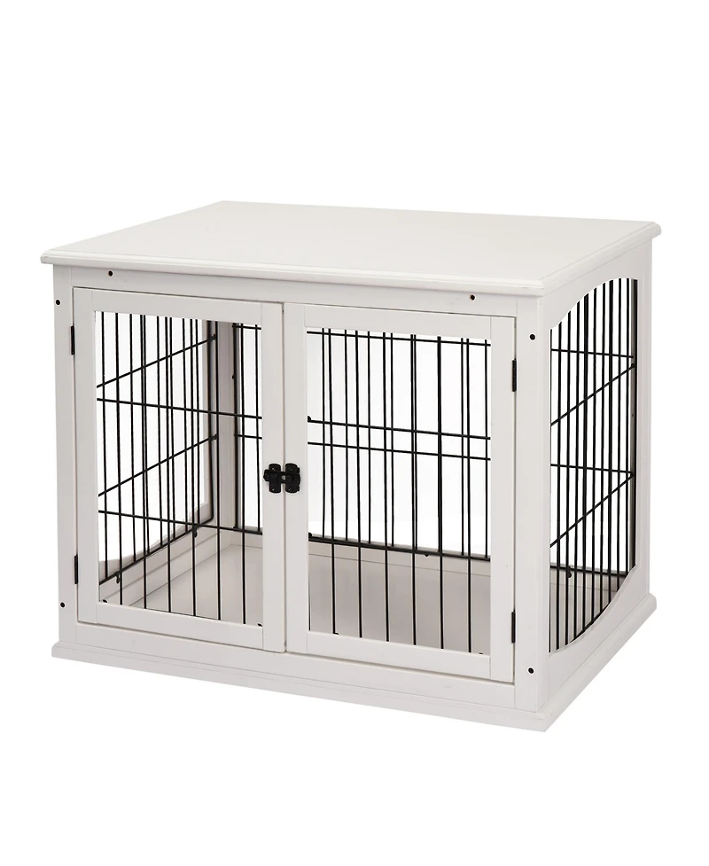 Aostirmotor Small Dog Crate Furniture End Table with Two Opening Sides and Lockable Door, Indoor Puppy Kennel, Pure White